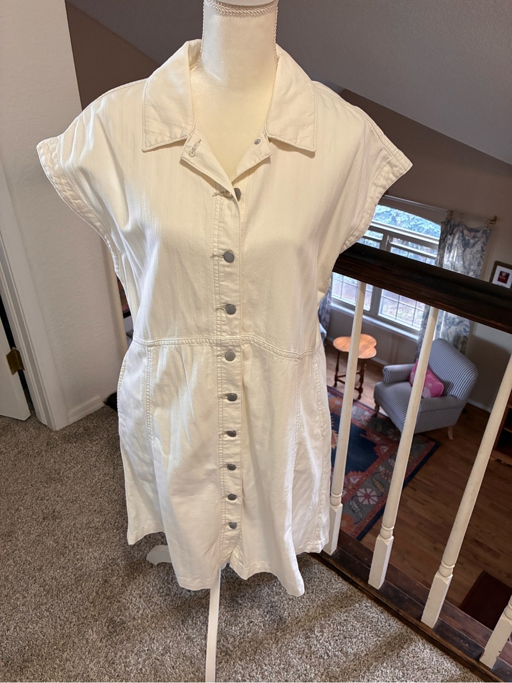 Universal Thread Cream Button-Front Mini Shirt Dress